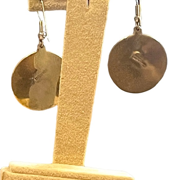 Vintage 90s Mexico Alpaca Abalone disk dangle earrings - Picture 4 of 5